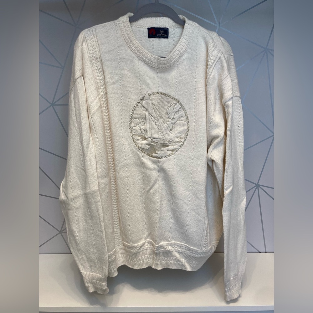 Vintage XXL Men’s Isle of Cotton Men’s Embroidered Sailboat Sweater